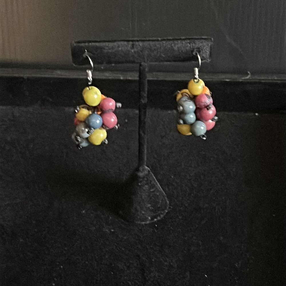 Artisan Colorful Beaded Cluster Earrings.